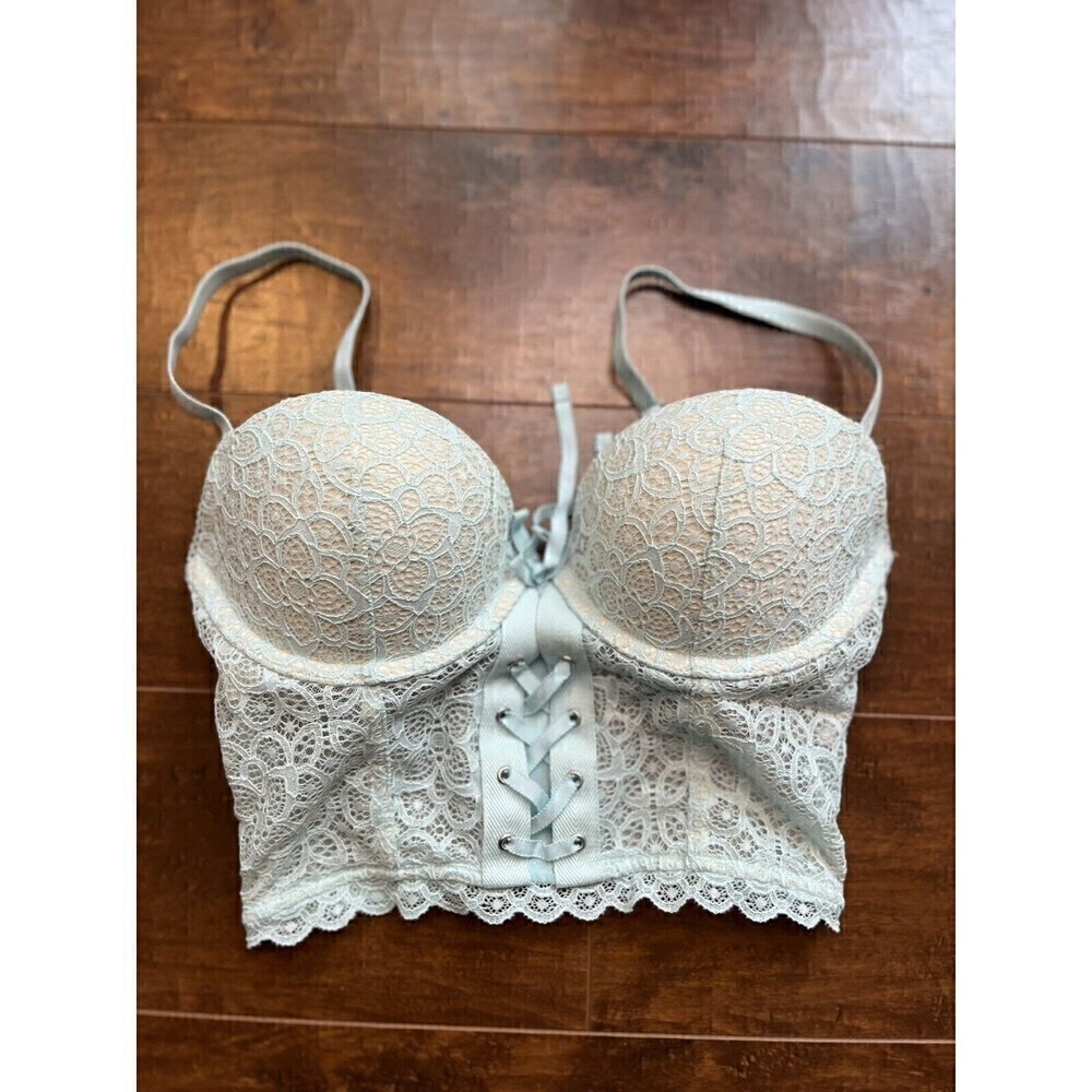 Victoria Secret Blue Lacey Corset Intimate Bra Womens Size 32D